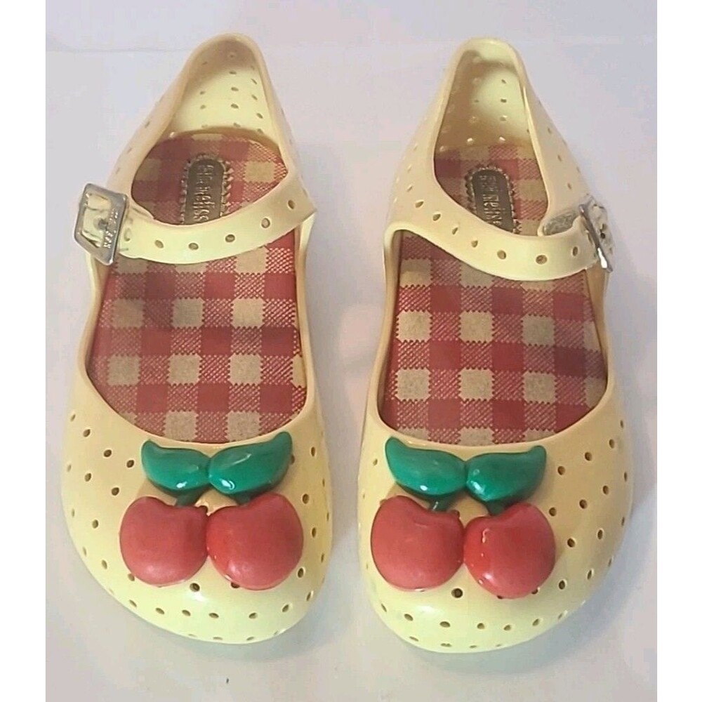 Mini Melissa Cherries Sandals Girls Size 8 Yellow And Red Vintage